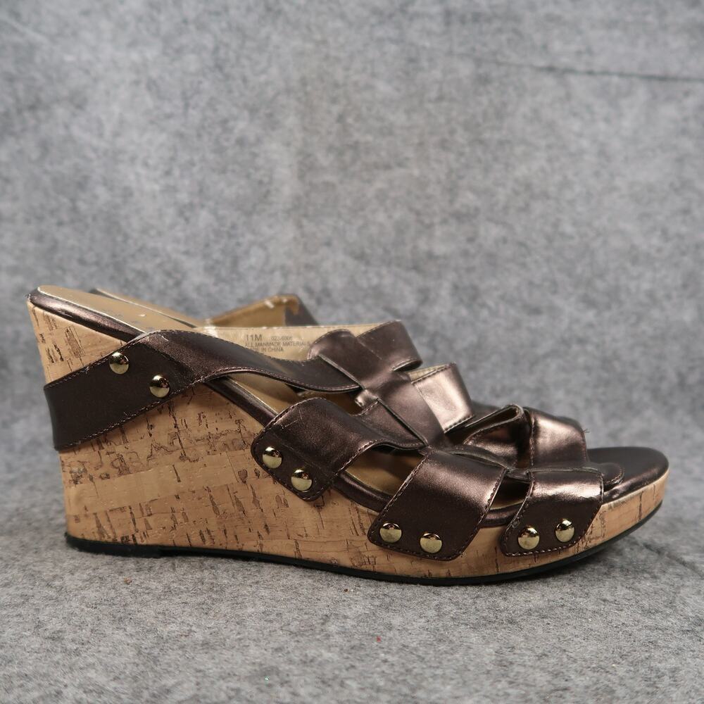A New Day Shoes Womens 11 Sandals Wedge Slip On Fashion Strappy Studded Casual